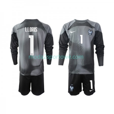 Koszulka Francja LLORIS 1 Bramkarska Dziecięcy Domowe Stroje Piłkarskie World Cup 2022 Długi Rękaw